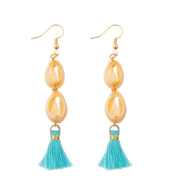 Rice Beads Dangle Tassel Earrings Round Pearl Shell Enamel Hoop Earrings For Women