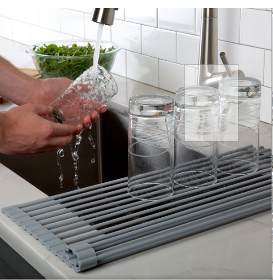 1.0mm Thickness Kitchen Sink Accessories Silicone Coated Roll Up Dish Drying Mat