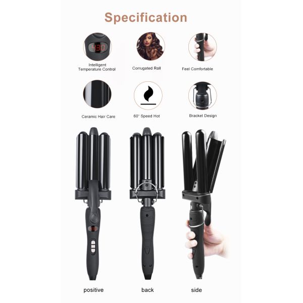 Salon Use Three Barrel Hair Waver 140-430f With Automatic LCD Display