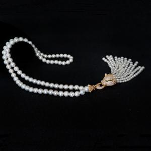 China Round Shell Pearl Necklace with Cubic Zirconia Tassel Charm Gold Plated (SN702142) on sale