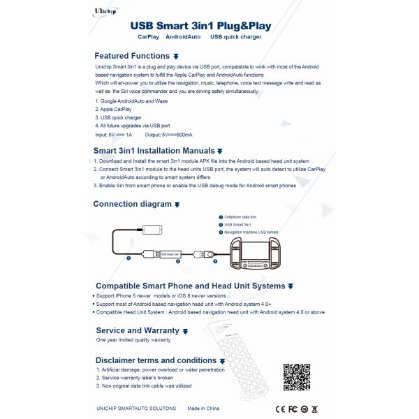 3in1 USB Wireless Carplay For Android 4.0+ Multimedia System