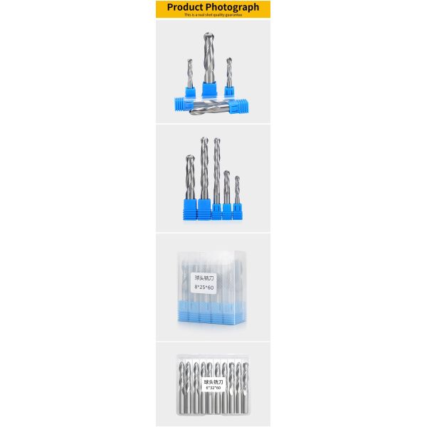 Manufacturing Production Solid Carbide 2 Flutes 3d Wood Carving Bitend Mill Ball Nose Wood Cnc High Hardness Machine Tool