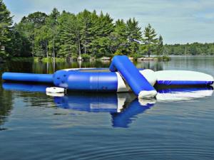 China Blue Outdoor Inflatable Water Trampoline, Customized Inflatable Water Toys For Lake on sale