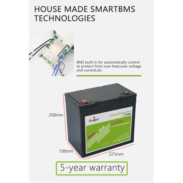 50AH 12.8V LiFePO4 Lithium Battery Backup Power Grade A Built In BMS