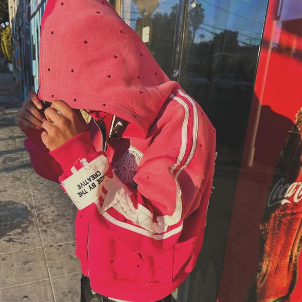 Men's Customized Size Embroidery Distressed Hoodie Zip Jacket With Acid Wash And Vintage Rhinestone Print Streetwear Fashion