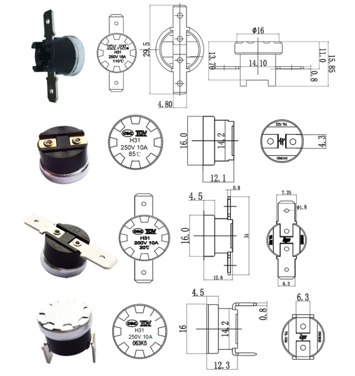 KSD301 Thermistor Temperature Sensor No Breakdown Blinding Normal State ≥100000 Times Life Cycle 92°C