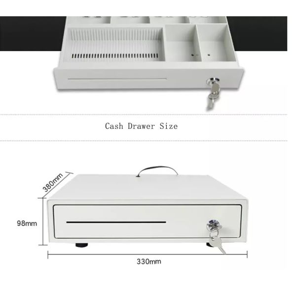 Metal ABC Plastic Cash Drawer RJ45/RJ11 Interface Port for POS Terminal Grey White Color