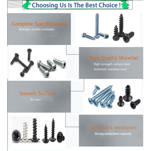 Cross Pan Head Self-Tapping Screws ISO Standard Blue Black Zinc Plated for Benefit