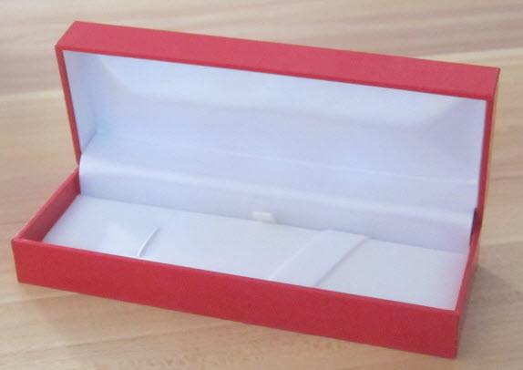 Quality Rectangular Red plastic pen Boxes packed in Leatherette paper for sale