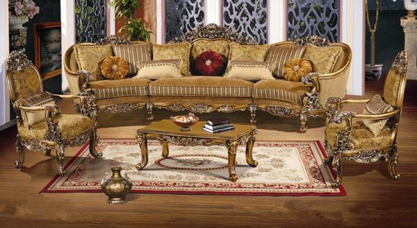 Quality 3 Seater Wooden Luxury Sofa Set High Resilience Elastic French Baroque Couch ISO9001 for sale