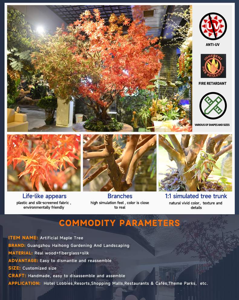 Large Handmade Artificial Yellow Maple Tree Chinese Maple Trees Faux Japanese Red Maple Tree