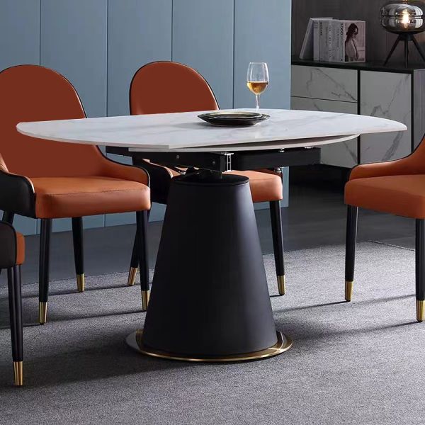 Round Functional Ceramic Marble Dining Table With Stainless Steel Legs