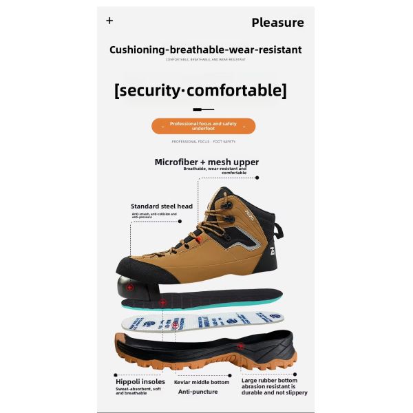 Brown / Green / Black OEM Security Work Boots Microfiber Leather Steel Toe Kevlar Midsole Work Shoes Rubber Sole