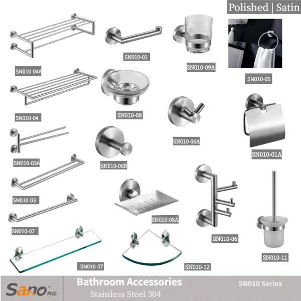 17 Piece Bathroom Hardware Sets Satin Stainless Steel Sus 304 Wall-Mounted