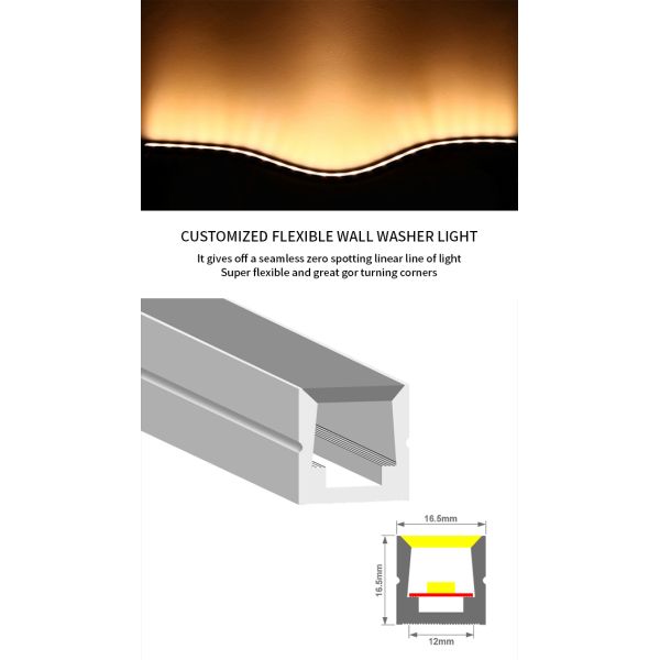 Side Curved Flexible Led Neon Strip Light 24v Silicone Flexible Led Wall Washer Light Ip65