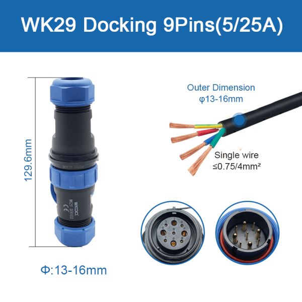 IP68 Threaded Plug Socket Waterproof Connector Inline Type Wk29 Docking Pin