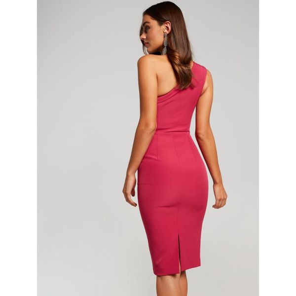 custom made plain pink one shoulder beautiful girl sexy bodycon party dress