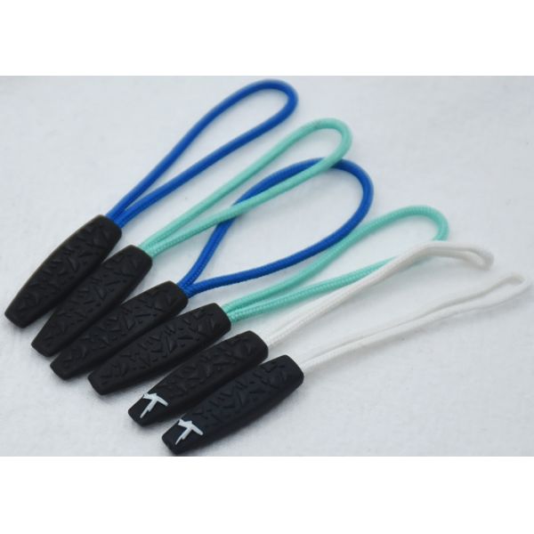 Novelty SGS 3D Embossed Plastic Zipper Puller With Polyester String