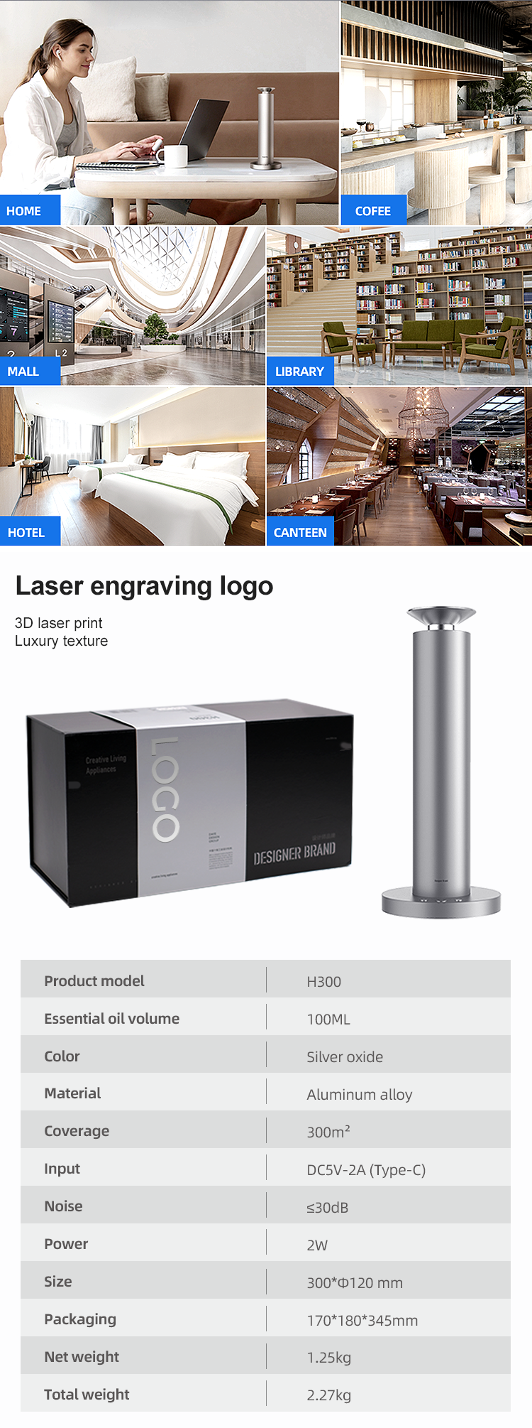 HOMEFISH 2023 New Design Scent Diffuser 100ML Aluminum Waterless Oil Diffuser Stand Alone Scent Air Machine for Home Office