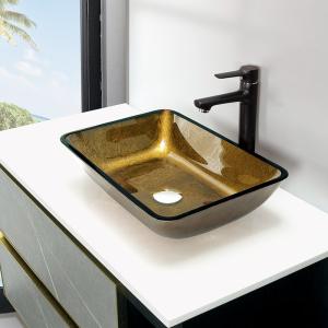 China Bathroom Rectangular Handmade Wash Basins Copper Gold Top Mount Vessel Sink wholesale