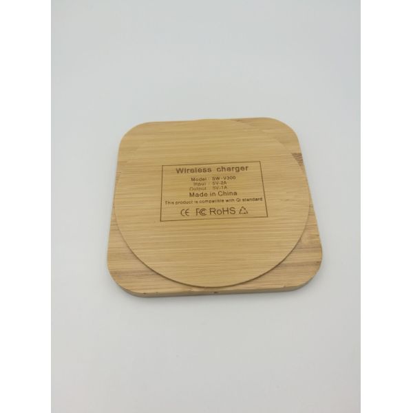 Dual USB Bamboo Made Square 10W fast Charging Portable Wireless Charger 9V 2-3A