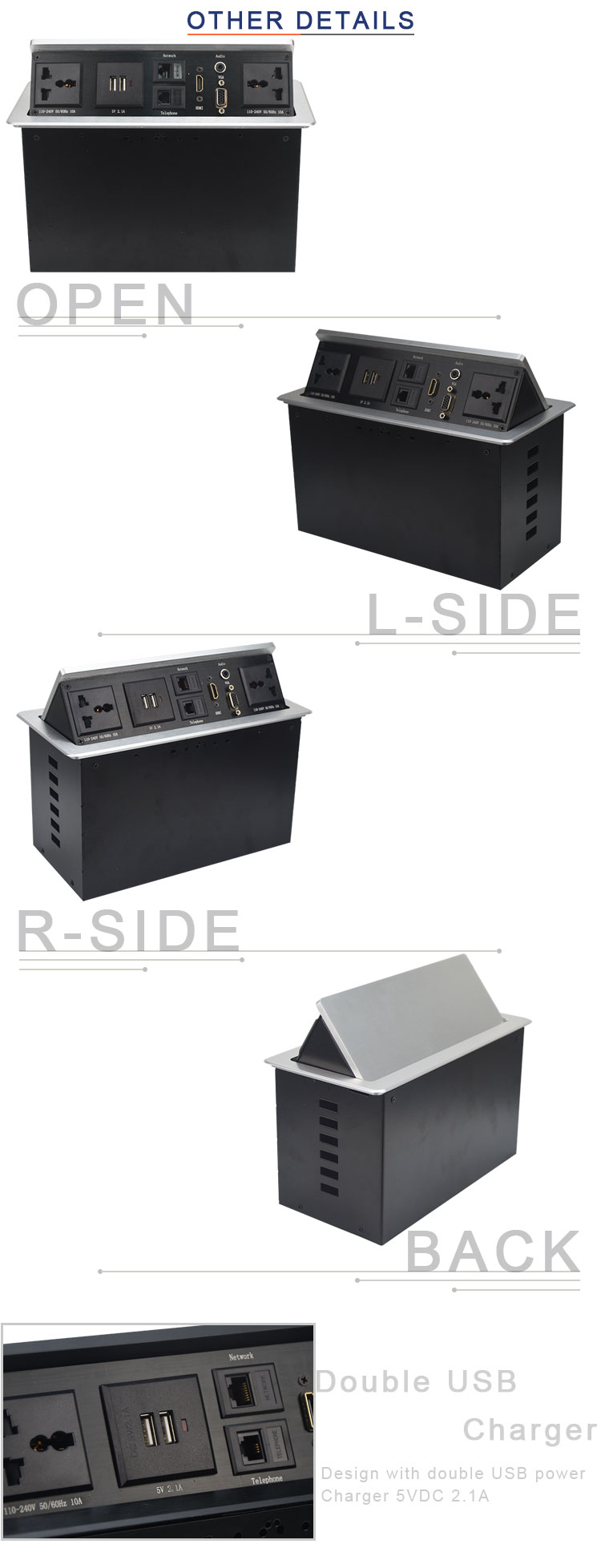 Luxurious meeting room desktop hidden pop up socket with bottom interface
