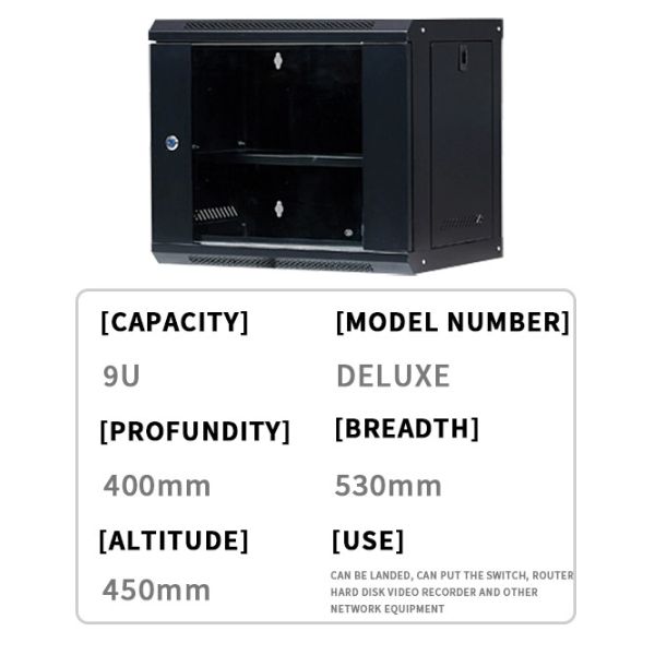 9U Network Server Cabinet Rack Enclosure Plexiglass Door Lock 400mm Deep, Wall Mount