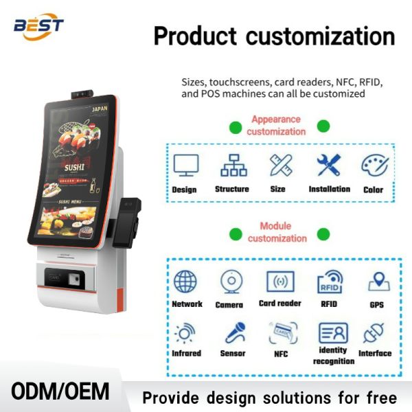 Wall-mounted Self-service Ordering Kiosk with POS System for Bar Restaurant Retail Android