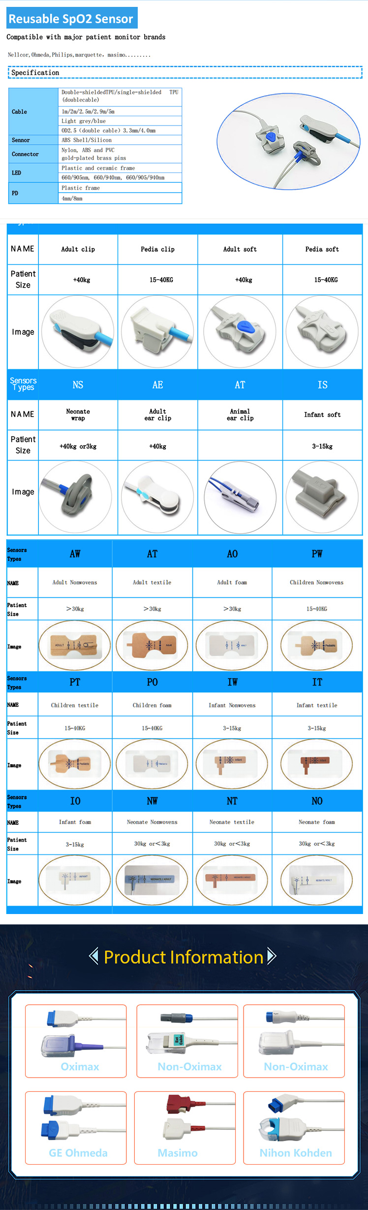 Compatible GE Ohmeda Oxy Tip Reusable Adult Finger Clip Spo2 Sensor Suit 3 M CE USA Medical Materials & Accessories Alcohol TPU