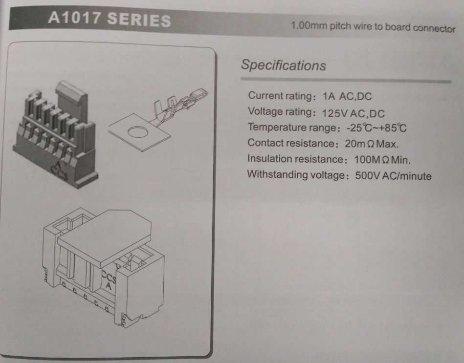 CI14 Wire To Board Connectors Pitch 1.00mm 180 degree Single Row With Lock