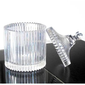 home Embossed Stripes Large Glass Container With Lid