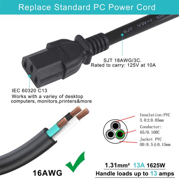 IEC C13 to Stripped Wire Power Cable 10A 250V for Server PDU