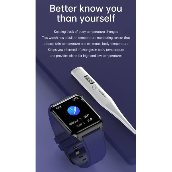 Square Screen Bluetooth Smart Watch Body Temperature Blood Pressure Monitoring