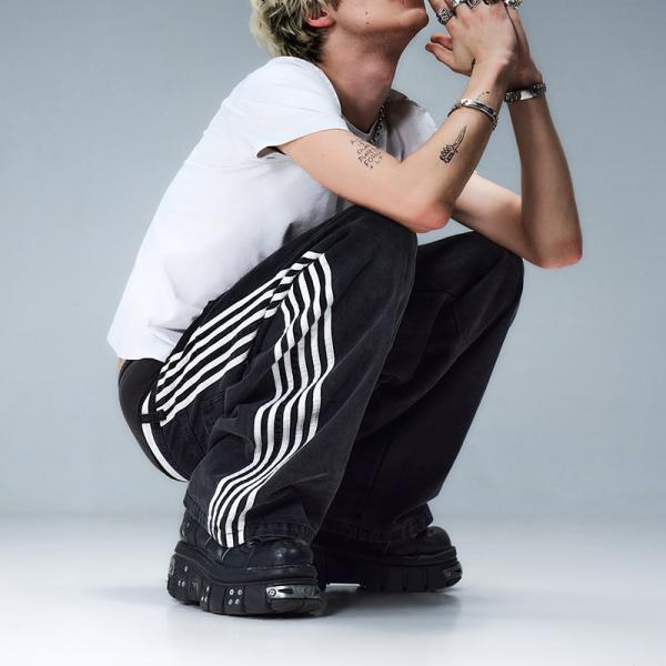 Clothing Manufacturers Custom High Quality Blank Acid Wash Stacked Jean Denim Stacked Sweatpants Straight Leg With Stripe