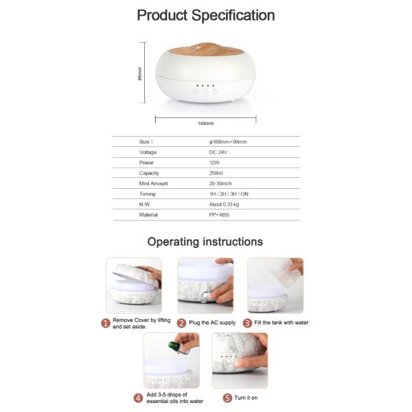 HOMEFISH USB Powered Ultrasonic Aroma Humidifier Tabletop 250ml