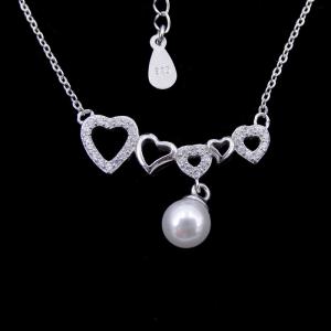Customized Silver Pearl Necklace 925 Sterling Silver Jewellery With Hearts Shape