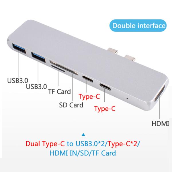 Quality 7 in 1 Dual Type-C Docking Station Hub M-Book USB-C,4K HD-MI,2xUSB3.0,SD and Micro-SD Card Reader for sale