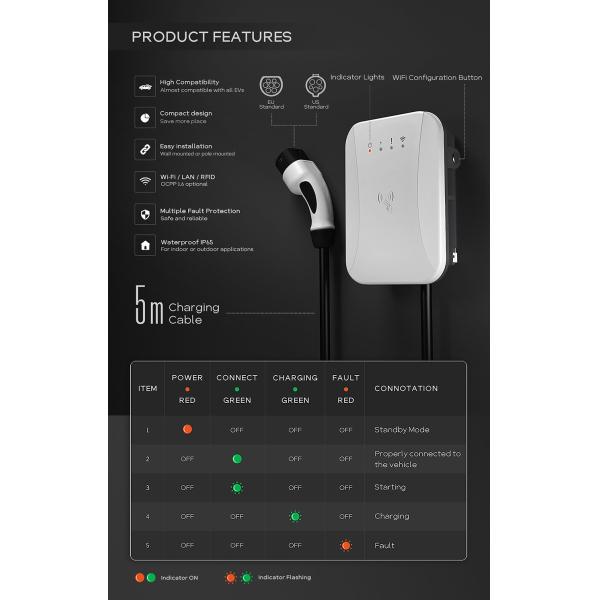 APP OCPP1.6 Sae J1772 Charging Station Wall Mounted For Home