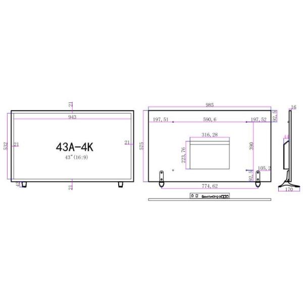 SEEMYT HD professional CCTV 43" 4K LED monitor for security camera system
