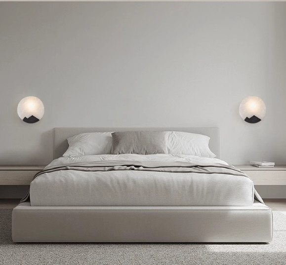 Modern wall lamp round glass bedroom bedside lamp designer light luxury lamp Nordic living room background wall lamp