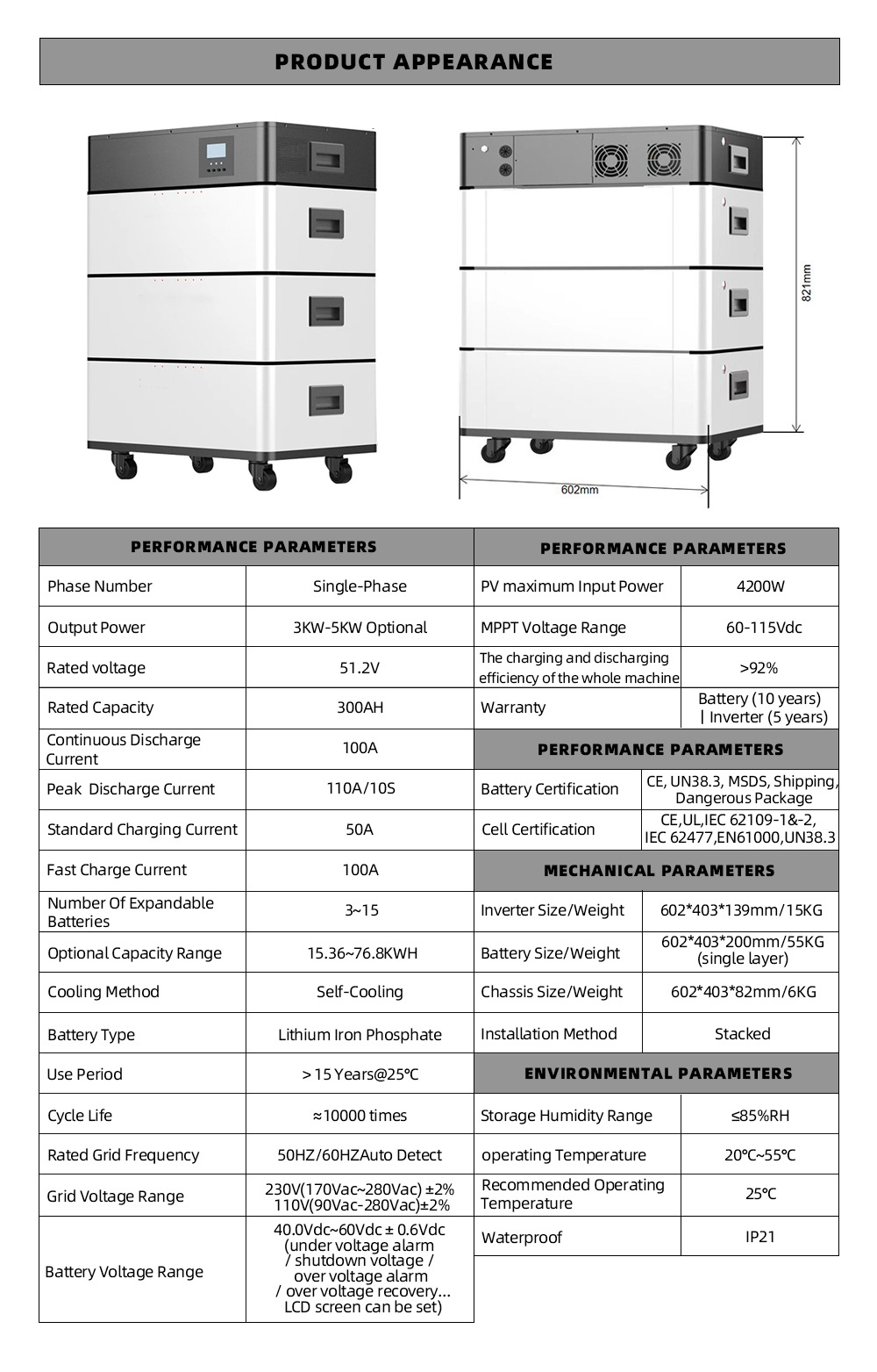 Solar Stromspeicher Battery 10kWh with LiFePO4 Battery Type and Self Cooling Method