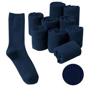China Custom logo, design knitted dark Blue ribbed school socks wholesale