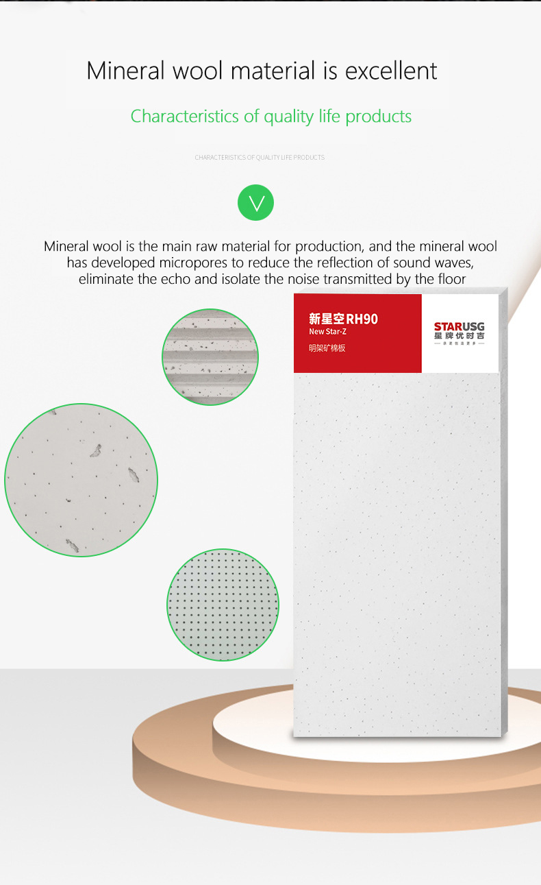 Acoustic Fireproof Customized Size Mineral Wool Ceiling Board