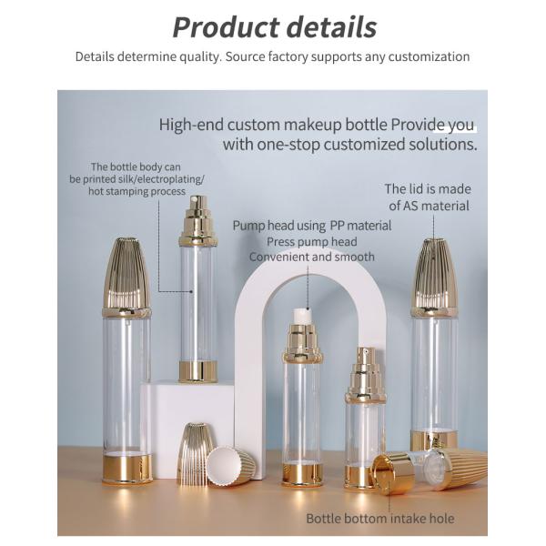 AS Collar Pump Airless Bottles for Lotion Refillable Empty Spray Plastic Bullet Round
