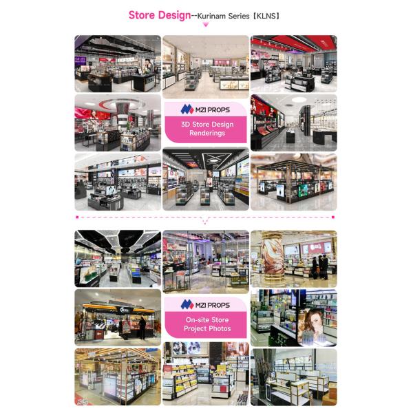 Wooden & Iron Middle Hall Side Display Stand Skincare Shop Display Shelves With Lightbox For Cosmetic Shop Interior Design