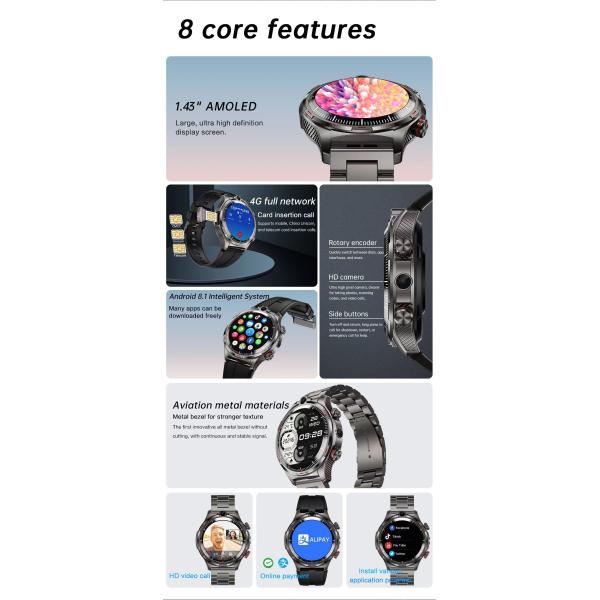 AMOLED Screen Smart Watch LW12 4G Dual Camera Smart Watch With WIFI