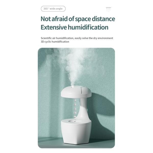 HOMEFISH Anti Gravity Cool Mist Humidifier Small Room Back Flow Humidification Machine White 800ml Capacity
