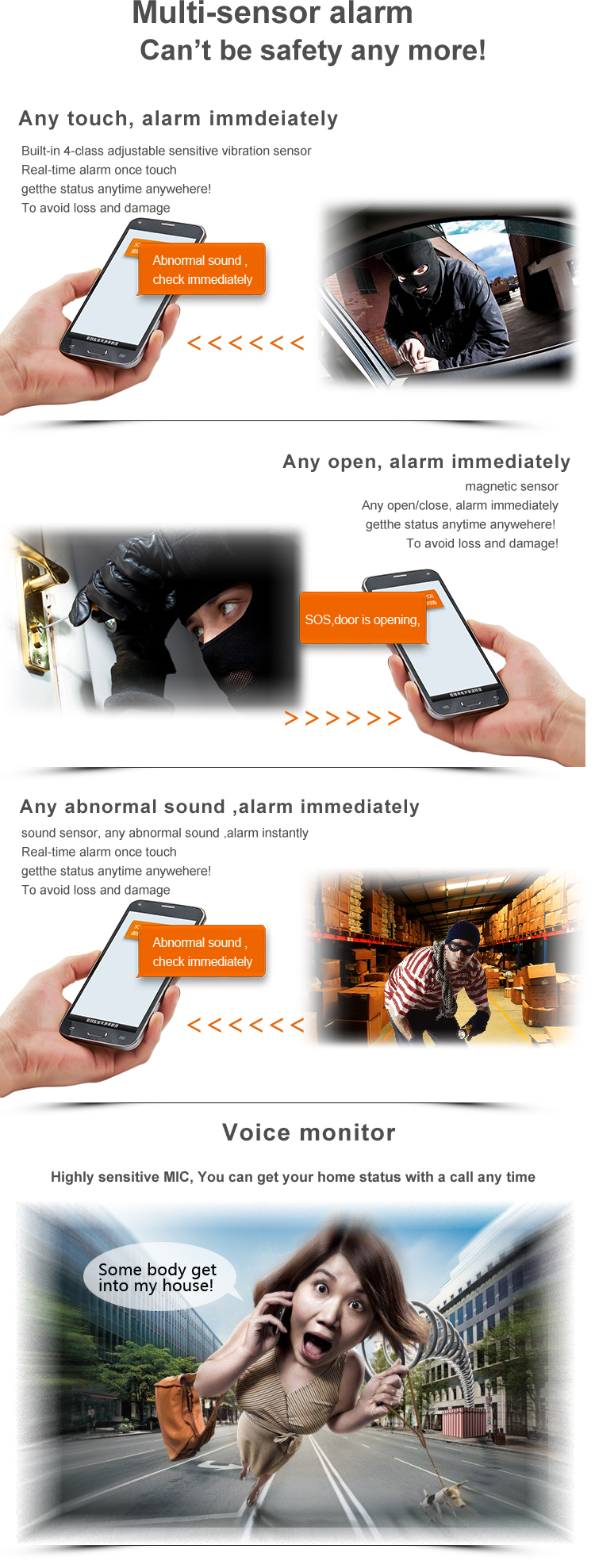 Reachfar rf-v13 without install GSM home security wireless alarm system with voice monitoring