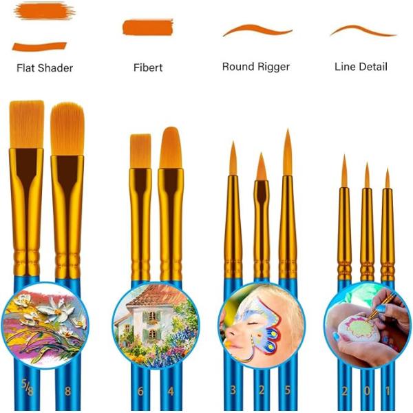 Acrylic Painting Watercolor Blue Artist Paint Brushes Set For Body Face Rock Canvas