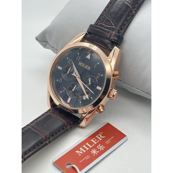 Scratch Resistant Quartz Watch with White Dial Black Leather Band and Buckle Clasp